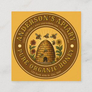 Bee Apiary Honey Vintage Label Template Square Business Card