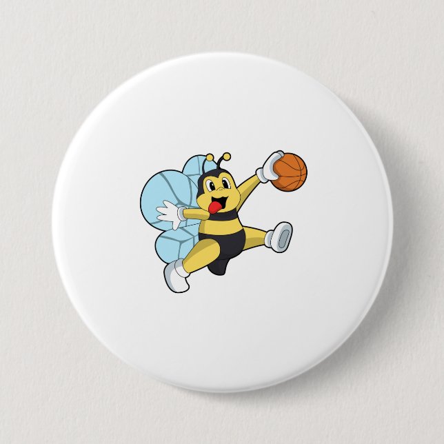 Bee as Basketball player with Basketball 7.5 Cm Round Badge (Front)