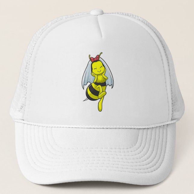 Bee as Bride at Wedding with Veil Trucker Hat (Front)