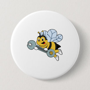 Bee as Mechanic with Wrench 7.5 Cm Round Badge