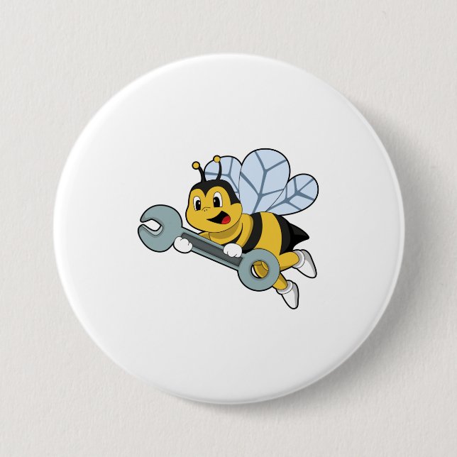 Bee as Mechanic with Wrench 7.5 Cm Round Badge (Front)