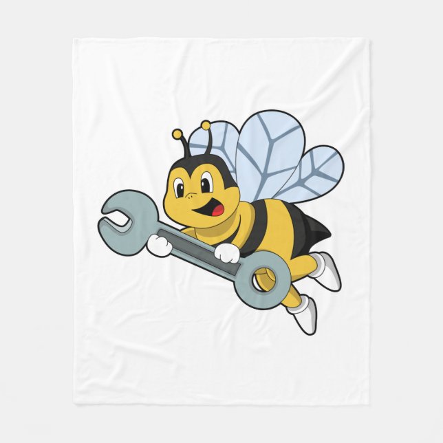 Bee as Mechanic with Wrench Fleece Blanket (Front)