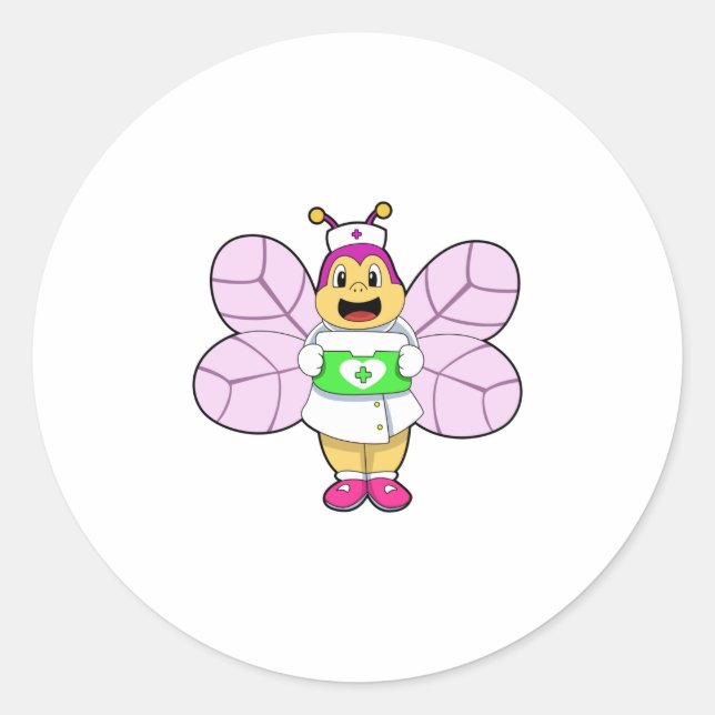 Bee as Nurse with First ait kit Classic Round Sticker (Front)