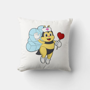 Bee as Nurse with Heart.PNG Cushion