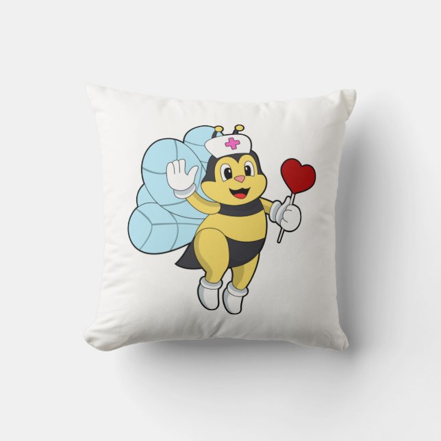 Bee as Nurse with Heart.PNG Cushion (Front)