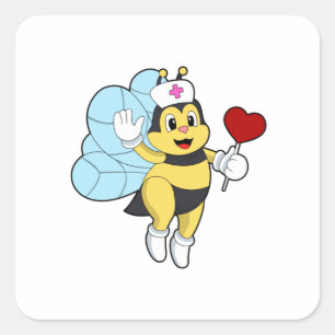 Bee as Nurse with Heart.PNG Square Sticker