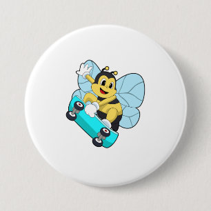 Bee as Skater with Skateboard 7.5 Cm Round Badge