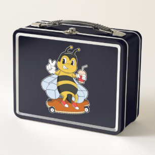 Bee as Skater with Skateboard Metal Lunch Box
