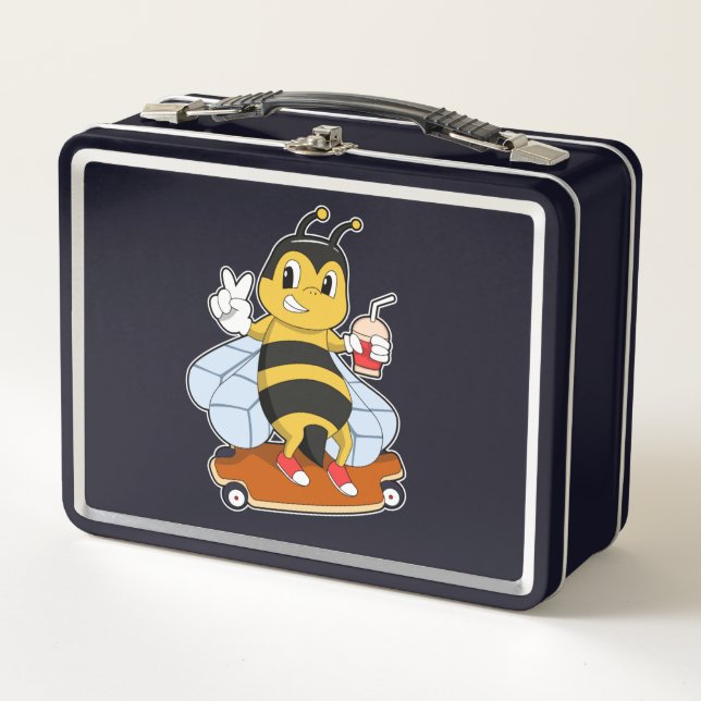 Bee as Skater with Skateboard Metal Lunch Box (Front)