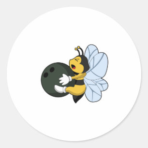 Bee at Bowling with Bowling ball Classic Round Sticker