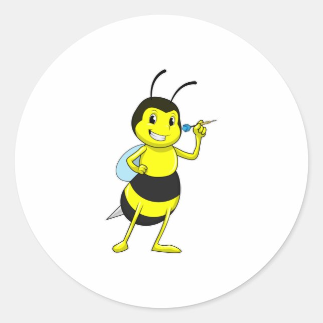 Bee at Darts with Dart Classic Round Sticker (Front)