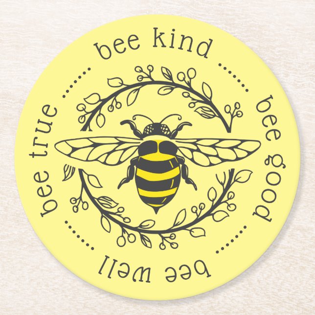 Bee Attitudes Round Paper Coaster (Front)