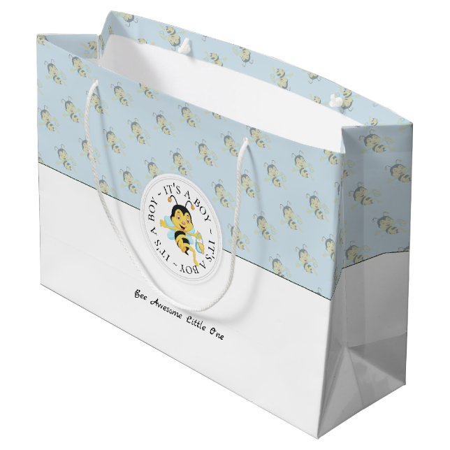 Bee Awesome Baby Boy | Personalised Monogram Large Gift Bag (Back Angled)