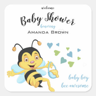 Bee Awesome Baby Boy Shower Square Sticker
