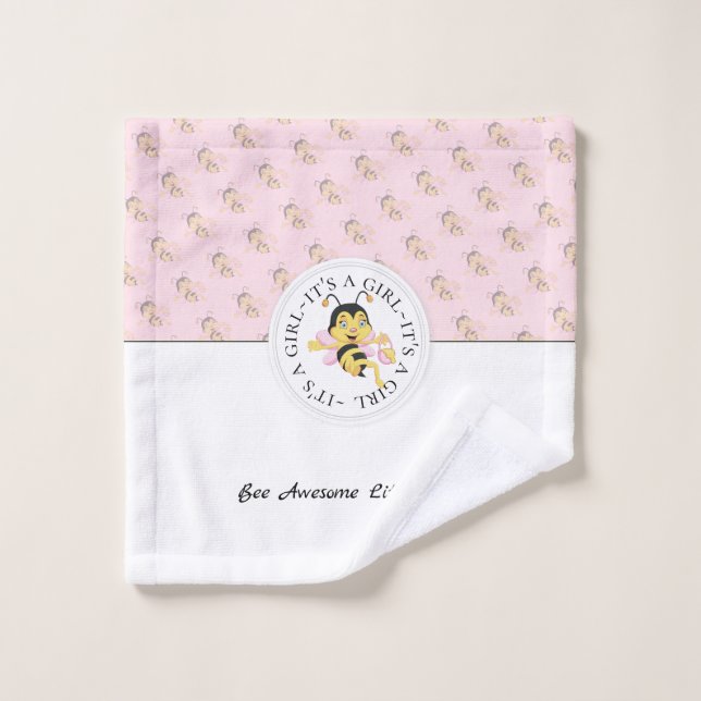 Bee Awesome Baby Girl | Personalised Monogram Bath Towel Set (Wash Cloth)
