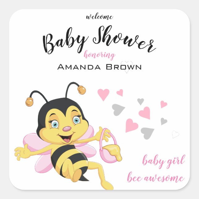 Bee Awesome Baby Girl Shower | Square Sticker (Front)