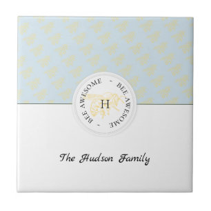 Bee Awesome Golden Bee Personalised Monogram Ceramic Tile