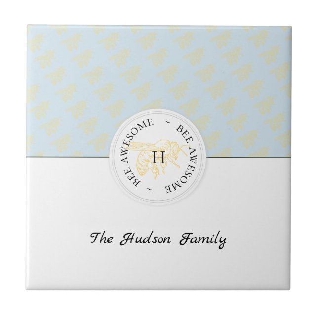 Bee Awesome Golden Bee Personalised Monogram Ceramic Tile (Front)