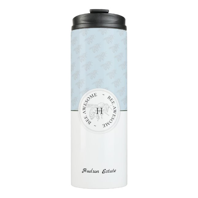 Bee Awesome Silver Bee Personalised Monogram Thermal Tumbler (Front)