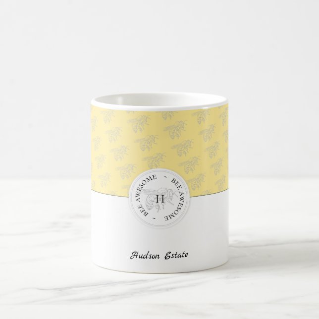 Bee Awesome Silver Honey Bee Personalised Monogram Coffee Mug (Center)