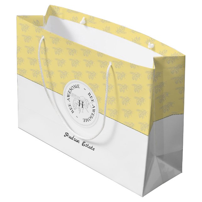 Bee Awesome Silver Honey Bee Personalised Monogram Large Gift Bag (Back Angled)