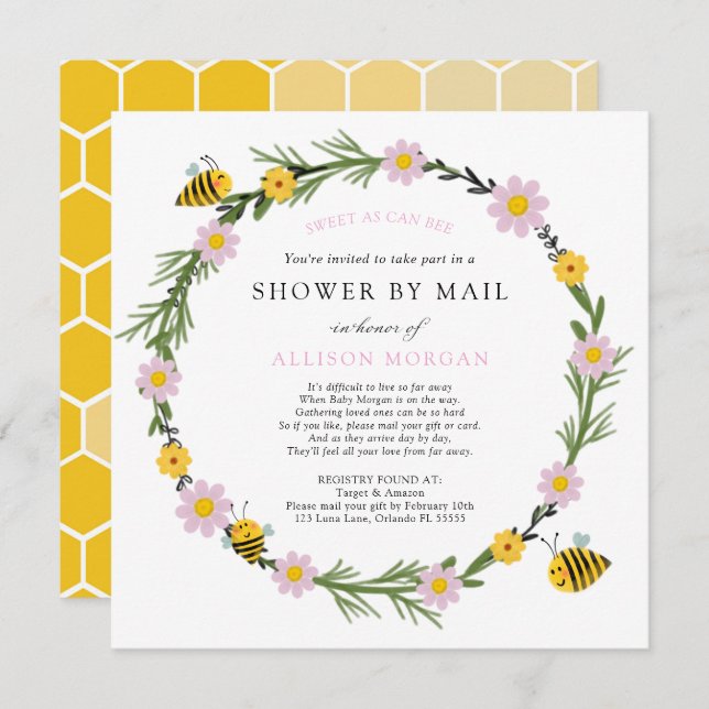 Bee Baby Shower by Mail Invitation (Front/Back)