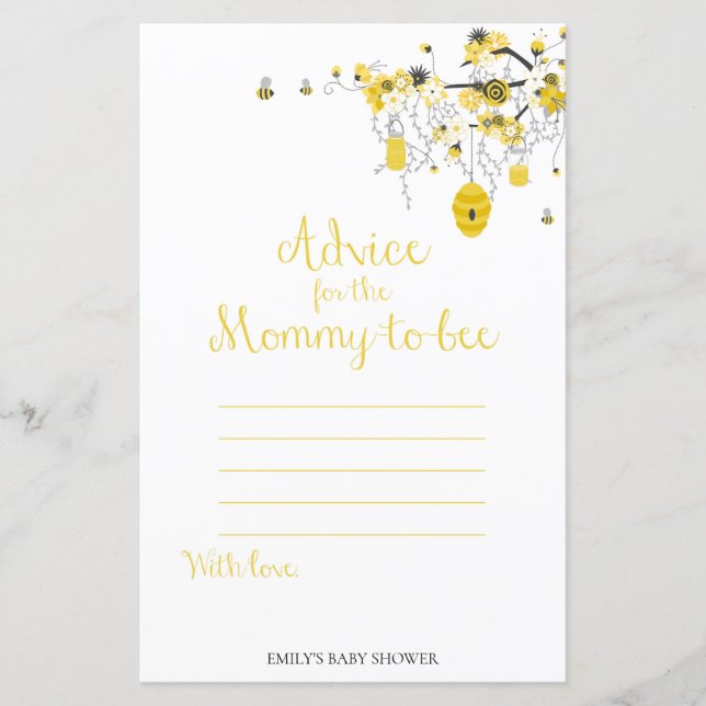Bee Baby Shower Game - Advice for Mummy to BEE (Front)