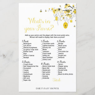 Bee Baby Shower Game - What's in your purse