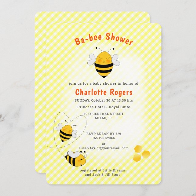 Bee Baby shower Gender Neutral Cute Invitation (Front/Back)