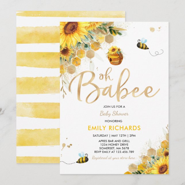 Bee Baby Shower Gender Neutral Floral Babee Shower Invitation (Front/Back)