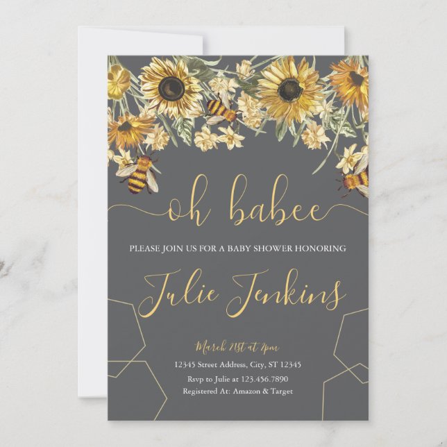 Bee Baby Shower Gender Neutral Invitation (Front)