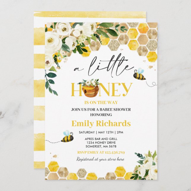 Bee Baby Shower Gender Neutral Little Honey  Invitation (Front/Back)