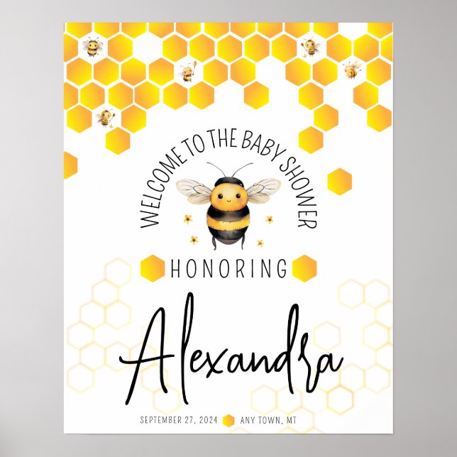 Bee Baby Shower Gender Neutral Welcome Affordable Poster (Front)