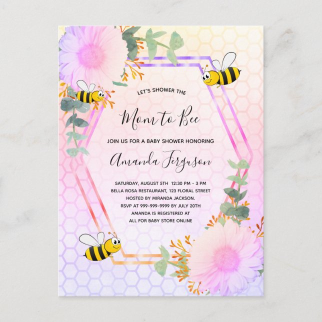 Bee Baby shower girl floral greenery mum to bee Invitation Postcard (Front)