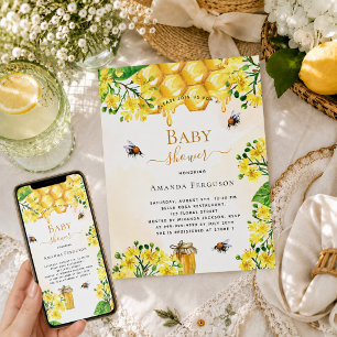 Bee Baby shower gold yellow florals cute Invitation