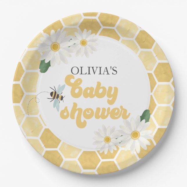 Bee Baby Shower honeycomb and daisies Paper Plate (Front)