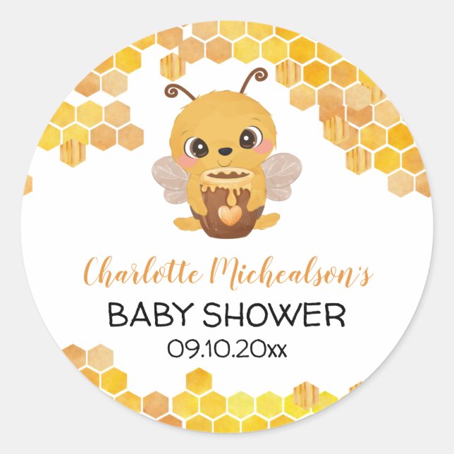 Bee Baby Shower Honeycomb Neutral Classic Round Sticker (Front)