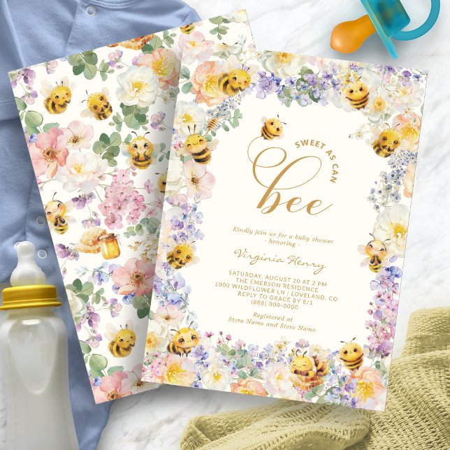 Bee Baby Shower Invitation (Watercolor Floral Bee Baby Shower Invitation by Painted Paperie
)