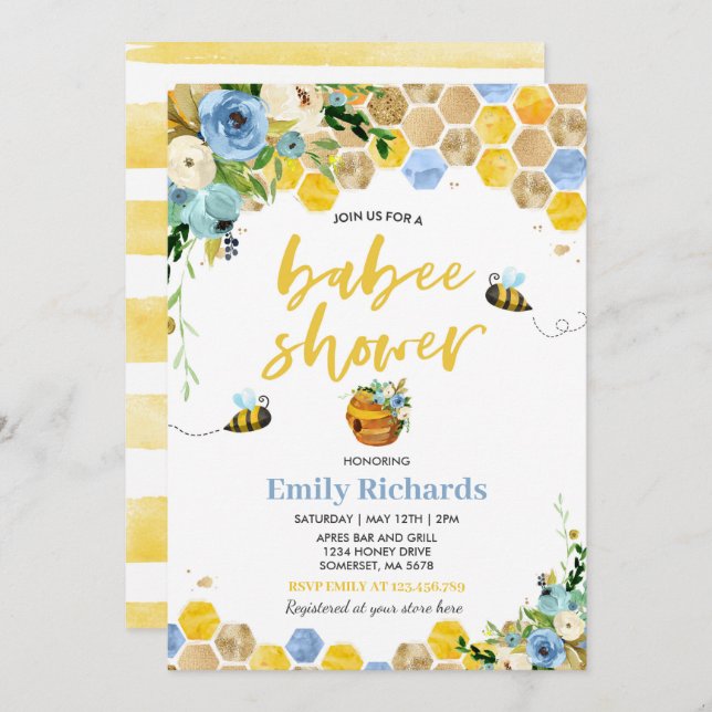 Bee Baby Shower Invitation Floral Babee Shower (Front/Back)