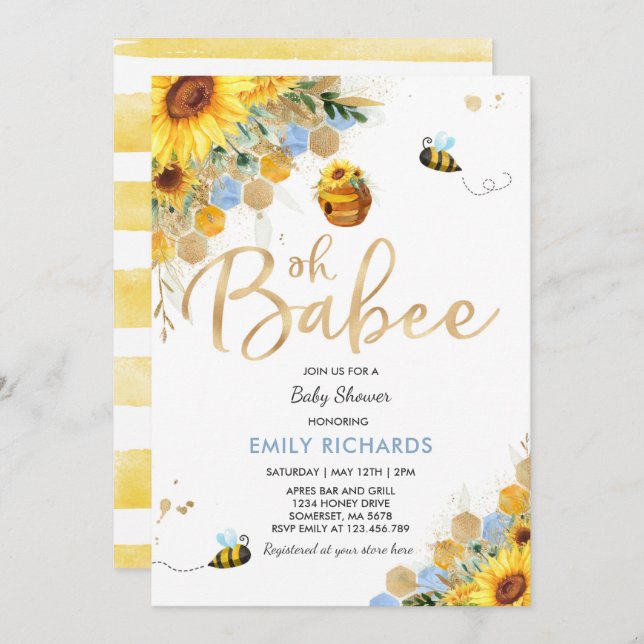 Bee Baby Shower Invitation Floral Babee Shower (Front/Back)