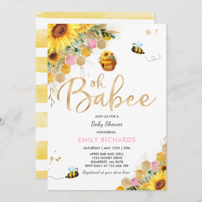 Bee Baby Shower Invitation Floral Babee Shower (Front/Back)