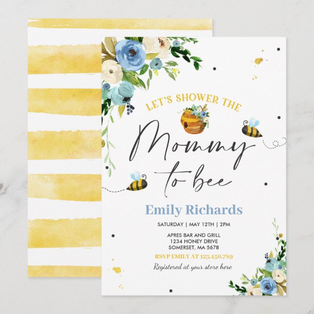 Bee Baby Shower Invitation Floral Mummy To Bee (Front/Back)