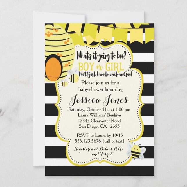 Bee Baby Shower Invitation or Gender Reveal Party (Front)