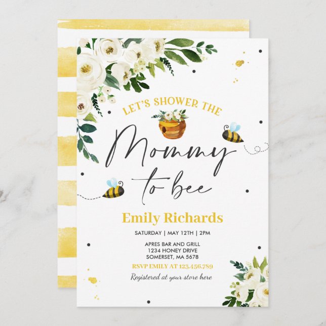 Bee Baby Shower Invitation Yellow Mummy To Bee (Front/Back)