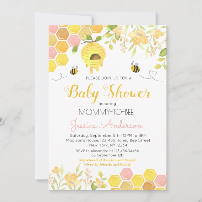 Bee Baby Shower Invitations Baby Girl (Front)