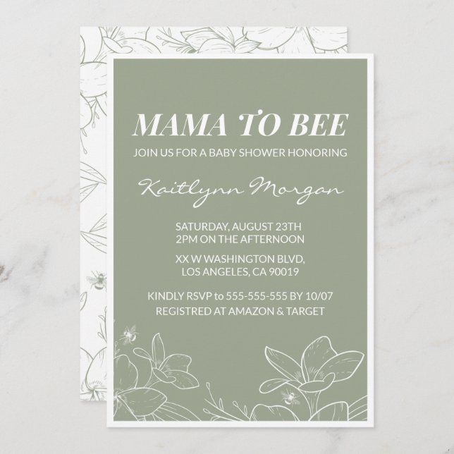Bee baby shower invitations Elegant Floral (Front/Back)