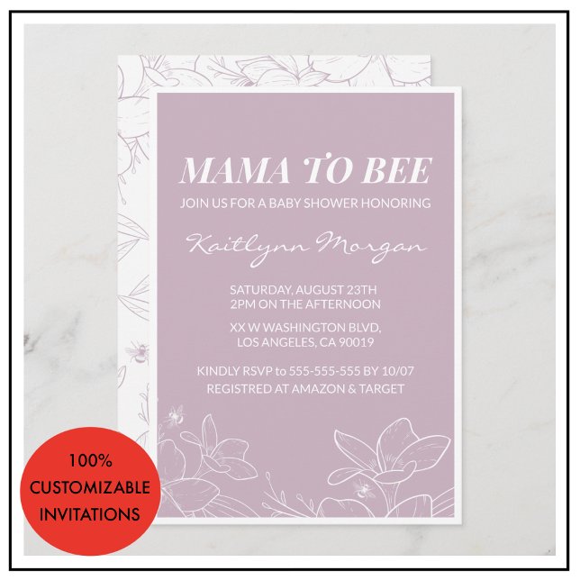 Bee baby shower invitations Elegant Modern Floral (Bee baby shower invitations Modern Floral girl)