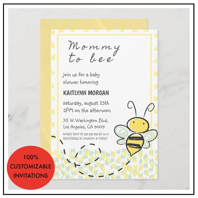 bee baby shower invitations gender neutral yellow (Bee baby shower invitations gender neutral yellow)
