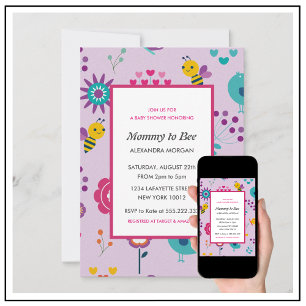 Bee baby shower invitations Mummy to bee Floral