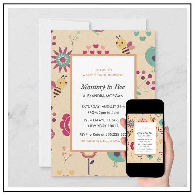 Bee baby shower invitations Mummy to bee Floral (Creator Uploaded)